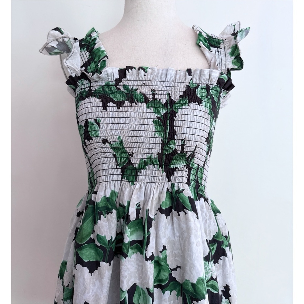 Hill House Elizabeth Smocked Night Bloom Green Mini Nap Dress XS - Picture 5 of 10